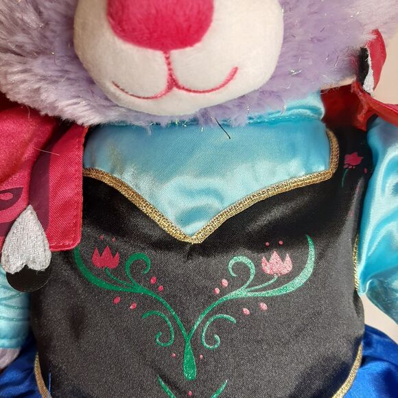 2014 Build A Bear BAB Disney Purple Frozen Anna Bear w/ Dress Cape Wig COMPLETE - Picture 9 of 11